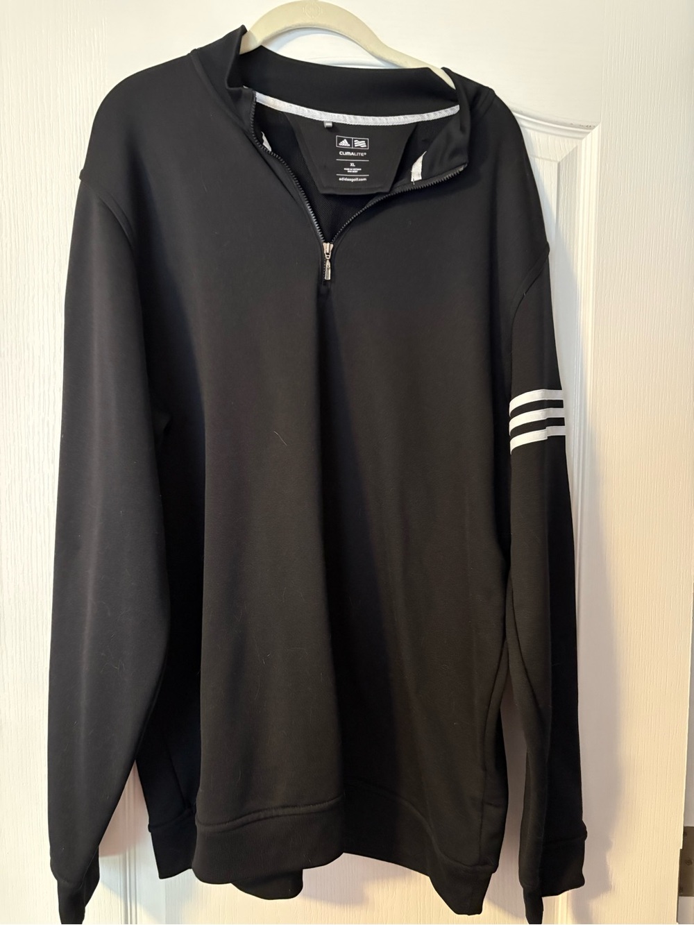 adidas Men’s Black Half-Zip Pullover with White Sleeve Stripes